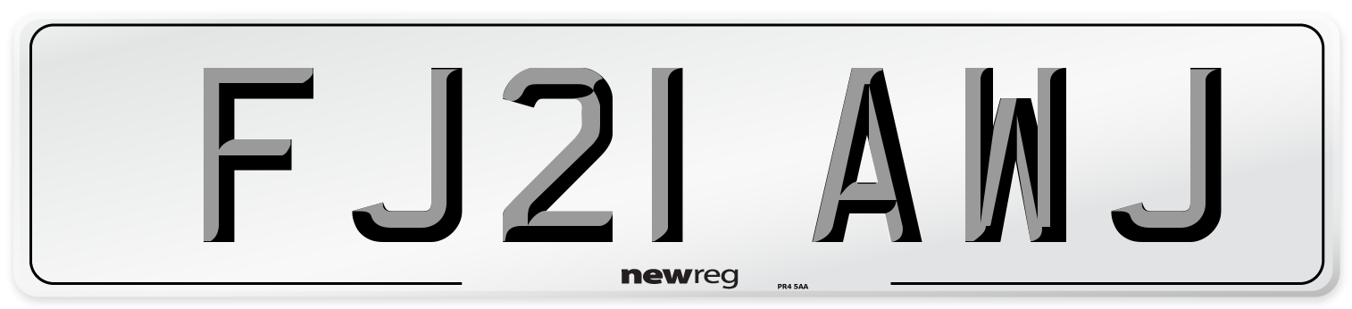 FJ21 AWJ Number Plate from New Reg